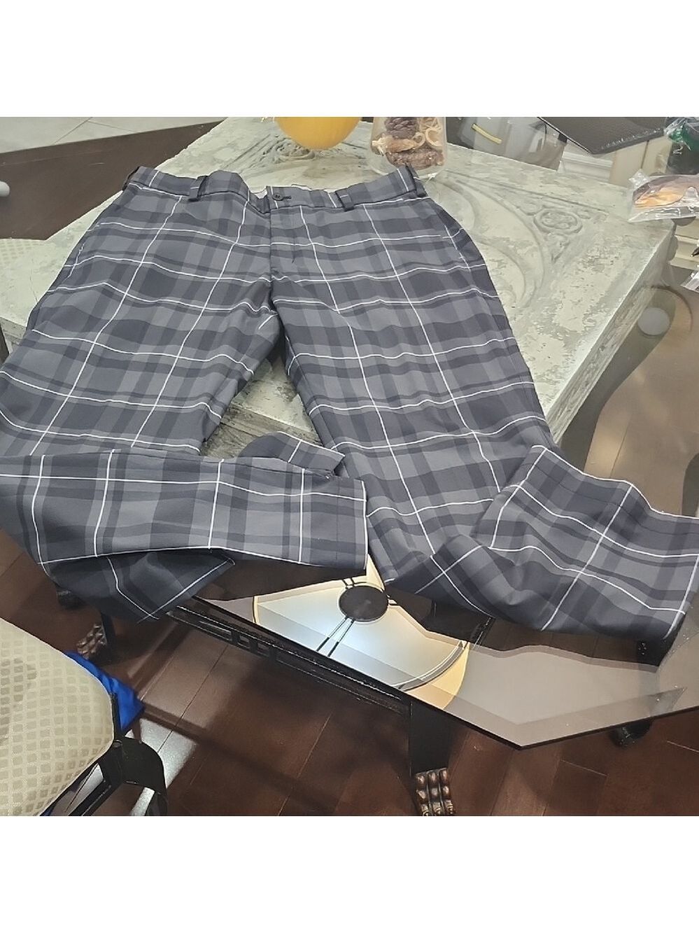 Nike Gray Black Dri Fit Golf Pants with Plaid Pattern 34 X 32 Like New